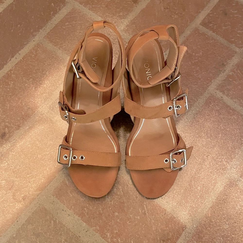 Strappy Buckle Tan Heels